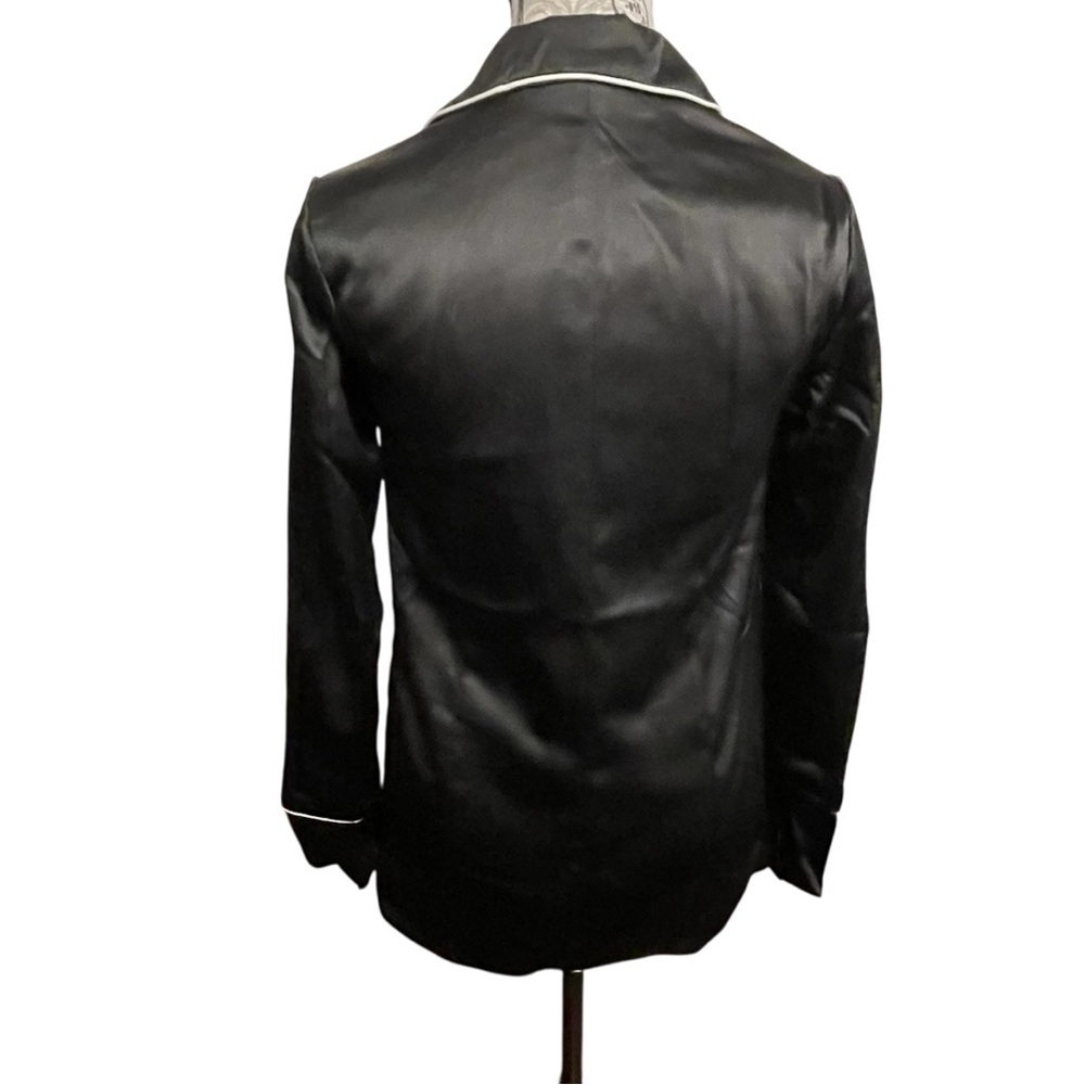 Love By Design Black Satin Blazer with White Trim - Picture 2 of 3